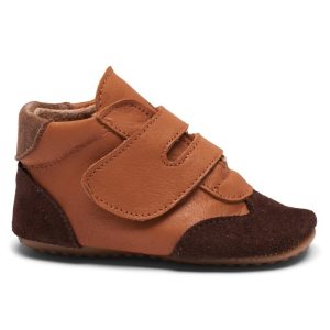Pom Pom Hjemmesko – Læder/Ruskind – Camel / Dark Brown m. Velcro