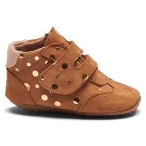 Pom Pom Hjemmesko – Læder/Ruskind – Camel Gold Dot m. Velcroluk