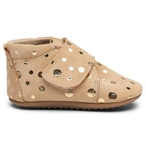 Pom Pom Hjemmesko – Ruskind – Beige m. Guld Prikker
